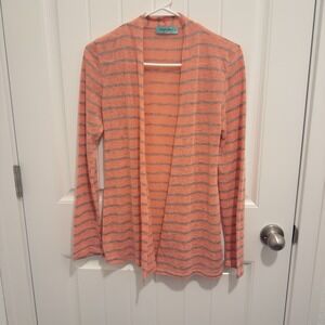 Chris & Carol Light Pink Gray Strip Open Cardigan Lightweight Size Small